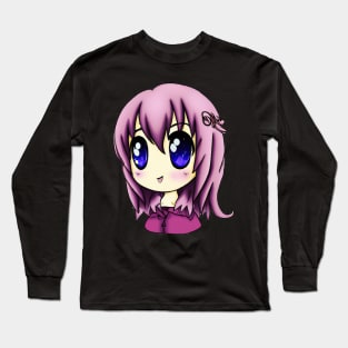 Pink girl anime with purple eyes Long Sleeve T-Shirt